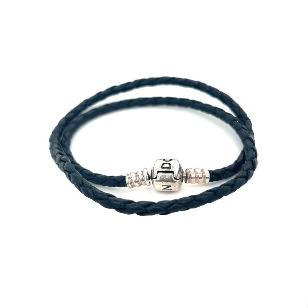 Pandora Black Double Wrap Leather Bracelet (14.5"‎ L)